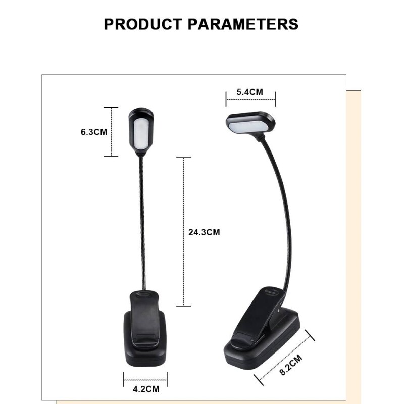 LED Adjustable Clip On Lamp Light Battery Powerted Eye Protection Desk Lamp